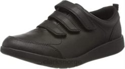 Clarks barn svart skinn guttebilde himmel k wide fit skoleuniform joggesko clarks 8N86P1020 Svart lær