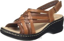 Clarks kvinner brunt tan leather tan leather clarks kvinners lexi carmen sling back sandaler 8N86P2403 brunt tan skinn tan leather