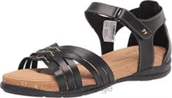Clarks kvinner clarks roseville cove flat sandal svart skinn for kvinner 8N86P1058 Svart lær