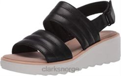 Clarks kvinner clarks svart skinn jillian f low wedge sandal for kvinner 8N86P825 Svart lær
