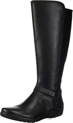Clarks kvinner dame cheyn lindie bred leggknehøy støvel clarks svart skinn syntetisk kombi 8N86P1575 syntetisk kombi i sort skinn