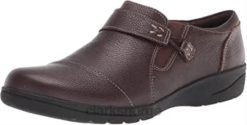 Clarks kvinner kvinners cheyn o nyx-svart tumlet skinn clarks mørkebrunt tumlet skinn 8N86P2285 mørkebrunt tumlet skinn