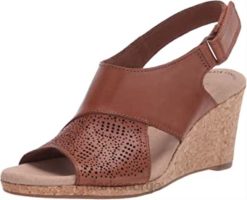 Clarks kvinner kvinners lafley joy wedge sandal clarks tan skinn 8N86P1311 brunt skinn
