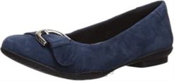 Clarks kvinner marineblå semsket skinn clarks kvinners neenah lark ballet flat 8N86P187 marineblå semsket skinn