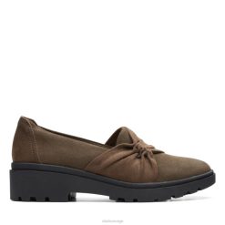 Clarks kvinner mørk oliven semsket skinn i clarks calla-stil mørk oliven semsket skinn 8N86P6019 mørk oliven semsket skinn