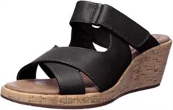 Clarks kvinner svart skinn kvinners un plaza slide wedge sandal clarks 8N86P92 Svart lær