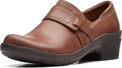 Clarks unisex angie valmue mørk tan skinn clarks 8N86P190 mørkt brunt skinn